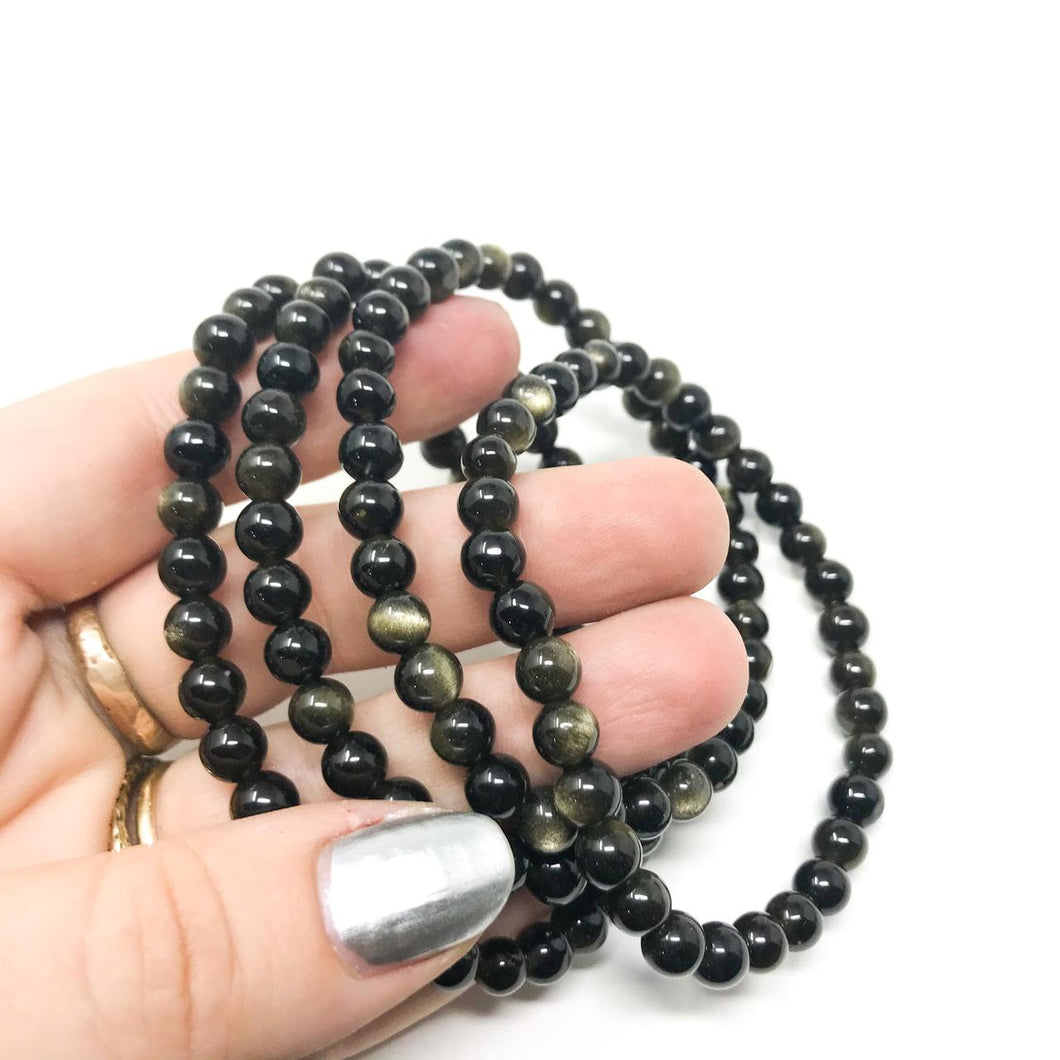 Obsidian Gold Sheen stretch beaded bracelet
